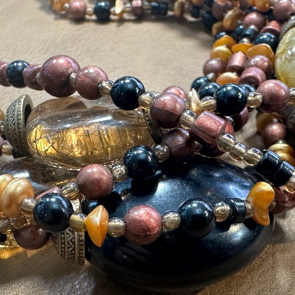 Chicos multi beaded bib, choker necklace, and brown, black brass colors - Picture 9 of 12